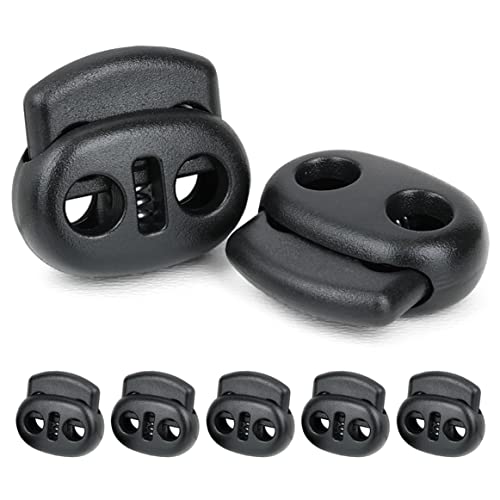 Ganzoo Kordelstopper 2-Loch 4mm, 5 Stück, Federverschluss, Tanka, Kordelklemme für Seile, Schnürsenkel, Kordeln, Schnur, Rucksack, Gummikordel, Schnellverschluss, Seilstopper, Kunststoff, schwarz von Ganzoo