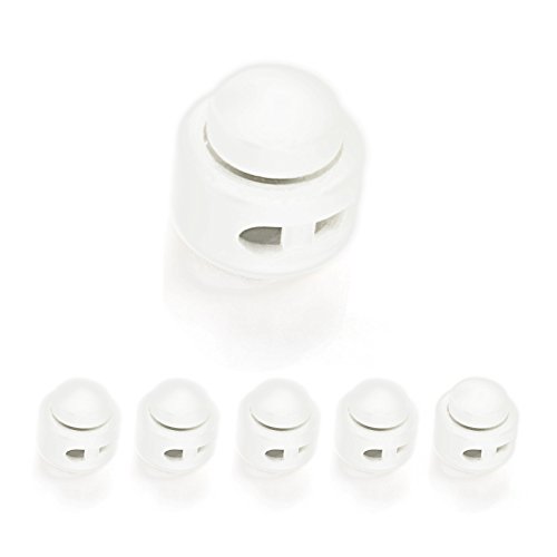 Ganzoo Kordelstopper 2-Loch 4mm rund, 5 Stück, Federverschluss Druckknopf, Tanka, Kordelklemme für Seile, Schnürsenkel, Kordeln, Schnur, Rucksack, Schnellverschluss, Seilstopper, Kunststoff, weiß von Ganzoo