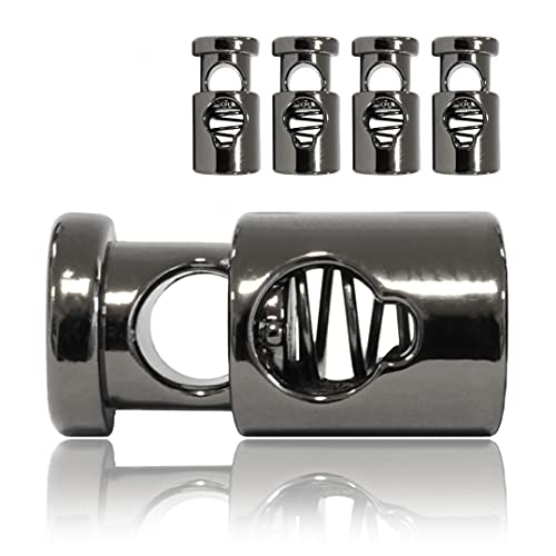 Ganzoo @ Kordel-Stopper Metall | Set 4 Stück | 5 mm Loch Ø | L 22 x B 10mm | Kordel-Klemme | gerade Form (1 Loch) für Seile | Paracord 550 | Reep-Schnur | Jacken | Hand-Taschen | Farbe: Titan von Ganzoo