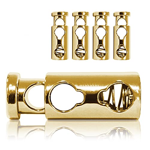 Kordel-Stopper Metall, Set aus 4 Stück, Kordel-Klemme, gerade Form (Doppel-Loch) 33mm lang für Seile, Jacken, Hand-Taschen, Farbe: Gold von Ganzoo