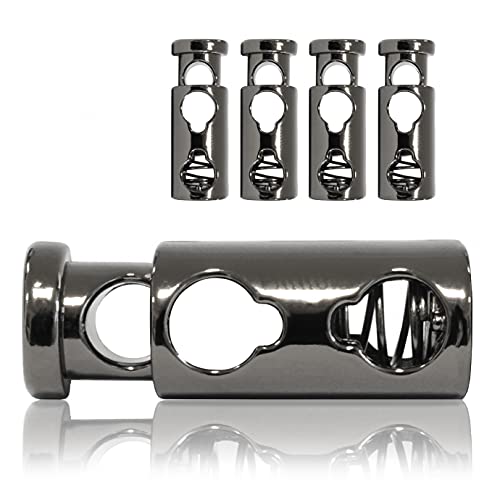 Kordel-Stopper Metall, Set aus 4 Stück, Kordel-Klemme, gerade Form (Doppel-Loch) 33mm lang für Seile, Jacken, Hand-Taschen, Farbe: Titan von Ganzoo