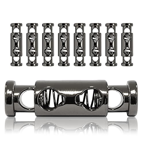 Ganzoo Kordel-Stopper Metall, Set aus 8 Stück, Kordel-Klemme, gerade Form (Doppel-Loch) für Seile, Jacken, Hand-Taschen, Farbe: Titan von Ganzoo