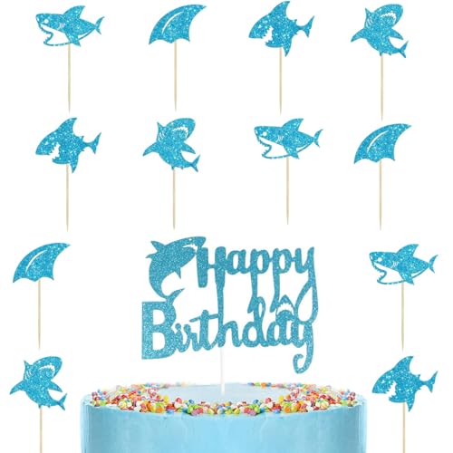 Gaodercha 13pcs Hai Kuchen Topper Blau Glitter Hai Ozean Tiere Hai Thema Herzlichen Glück zum Geburtstag Kuchen Dekoration Papier Hai Kuchen Toppers für Kuchen Dekoration Gaodercha 13pcs Hai Kuchen Topper Blau Glitter Hai Ozean Tiere Hai Thema Herzlichen Glück zum Geburtstag Kuchen Dekoration Papier Hai Kuchen Toppers für Kuchen Dekoration von Gaodercha