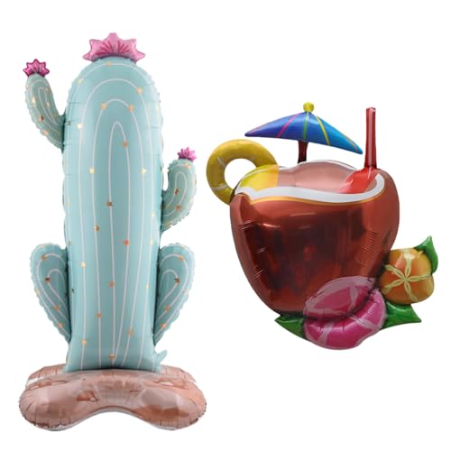 Gaodercha 2 Pack Kaktus Kokosnuss Saft Folie Ballons Große aufblasbare stehende Aluminium Film Ballons Hawaiianische Party Dekorationen Tropische Ballon von Gaodercha