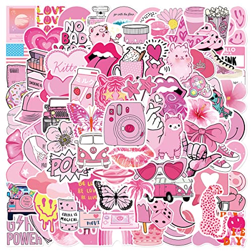 100 Stück Rosa Ästhetik Wasserfeste Aufkleber Sticker Set für Kinder Jugendliche Pink Aesthetics Aufkleber für Auto Laptop Skateboard Fahrrad Moped Motorrad Motorräder Gepäck Computer Koffer von Gaojiwanju