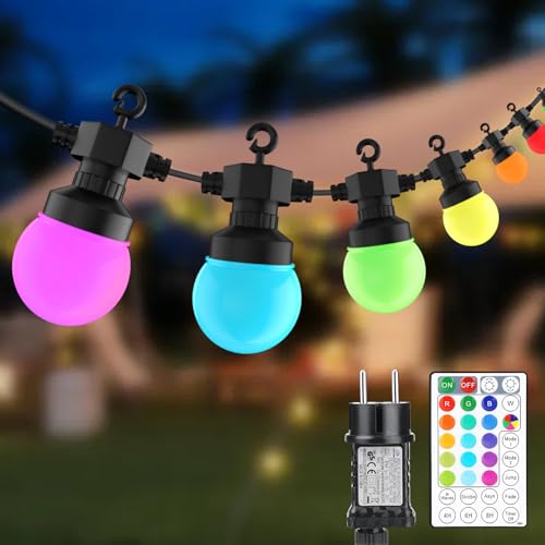 Gaoxun RGB Lichterkette Außen Strom, 10m Farbwechsel LED Bunt 10 G50 Glühbirnen mit Fernbedienung, Dimmbar, Timer, IP44 Wasserdicht Aussen Beleuchtung für Garten, Terrasse, Balkon, Party Gaoxun RGB Lichterkette Außen Strom, 10m Farbwechsel LED Bunt 10 G50 Glühbirnen mit Fernbedienung, Dimmbar, Timer, IP44 Wasserdicht Aussen Beleuchtung für Garten, Terrasse, Balkon, Party von Gaoxun