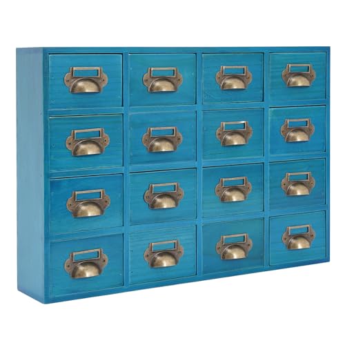 Garbenat Holz Schubladenbox 4 X 4 Stufige SchubladenOrganizer Vintage Apothekerschrank mit 16 Schubladen Schlafzimmer-Organisation Massivholz Aufbewahrung für Gewürze, Medikamente (Blau) von Garbenat