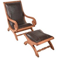 Garden Pleasure Sessel mit Hocker BAHIA braun, dunkelbraun mahagoni natur Holz, 1 Set von Garden Pleasure