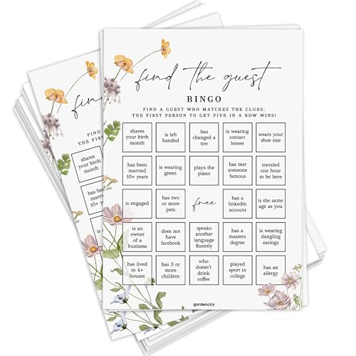Find The Guest Bingo Game Cards, Bridal Shower Games, Baby Shower Bingo, Wedding Game, 50 Cards - Wildflower von GardenCity