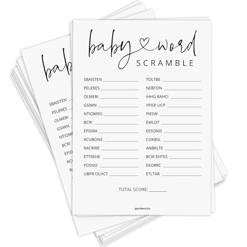 GardenCity 50 Baby Shower Word Scramble Game Cards, Fun Baby Shower Games for Boy or Girl, Gender Neutral - Minimalistisch von GardenCity