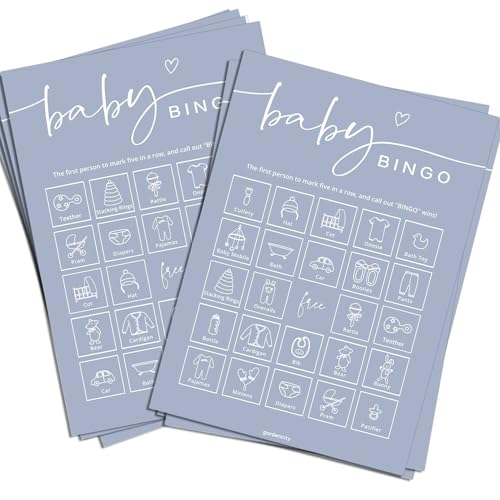 GardenCity Baby Shower Bingo-Spiel (50 einzigartige Karten), vorgefüllte lustige Babyparty-Spielaktivität, gelochte Visitenkarten, geschlechtsneutraler Junge, Blau von GardenCity