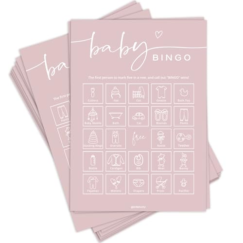 GardenCity Baby Shower Bingo-Spiel für Mädchen, vorgefüllte lustige Babyparty-Aktivität, 50 Karten, Rosa von GardenCity