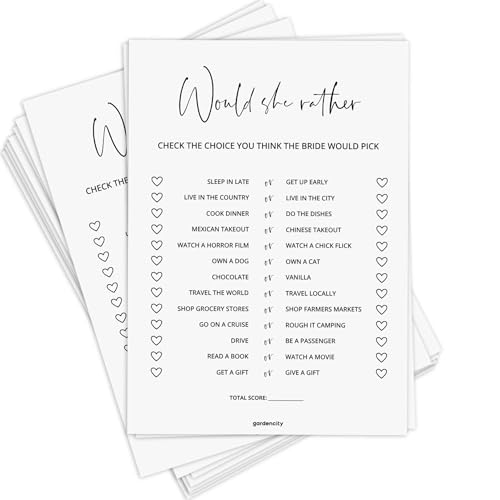 GardenCity Bridal Shower Games, Would She Rather Bridal Shower Game For 50 Guests, 50 Cards - Minimalist (Would She Eher) von GardenCity