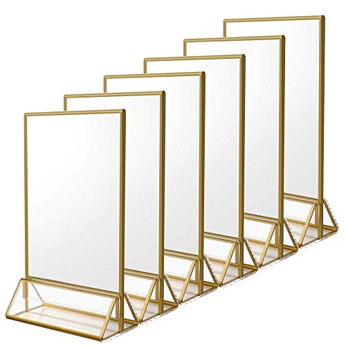 Gardenlovers Thekenaufsteller, 6 x Acryl Aufsteller mit goldenen Seitenkanten - auch als Werbeaufsteller/Tischaufsteller für Hochzeitsparty oder auf Theke nutzbar (12,7 x 17,8 cm (Nicht für A5)) von Gardenlovers
