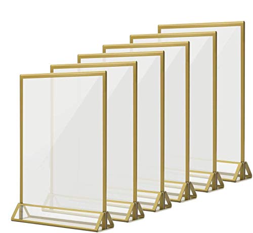 Gardenlovers Thekenaufsteller, 6 x Acryl Aufsteller mit goldenen Seitenkanten - auch als Werbeaufsteller/Tischaufsteller für Hochzeitsparty oder auf Theke nutzbar (21 x 30 cm (für A4)) von Gardenlovers
