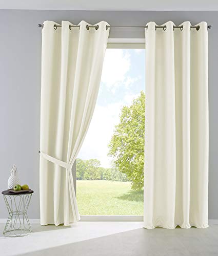 2er Set Vorhänge Blickdicht Gardinen Matt Lichtdurchlässig »Palermo« mit Ösen und Raffhalter Dekoschal HxB 175x140 cm Creme, 10000265-2 von Gardinenbox