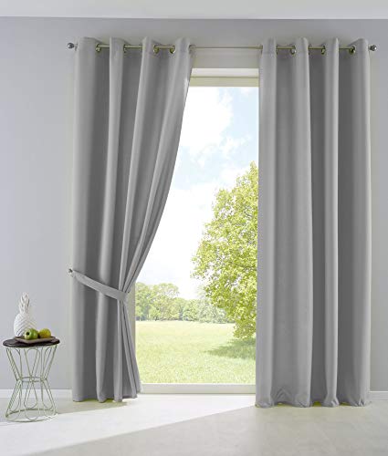 2er Set Vorhänge Blickdicht Gardinen Matt Lichtdurchlässig »Palermo« mit Ösen und Raffhalter Dekoschal HxB 225x140 cm Grau, 10000265-2 von Gardinenbox