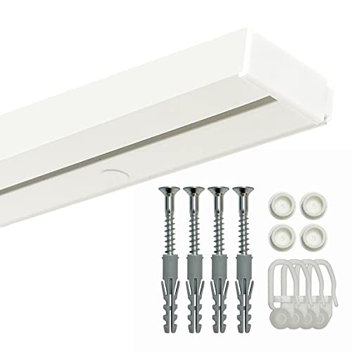 GARDINEUM - 1-läufige Vorhangschiene, Gardinenschiene aus Kunststoff, vorgebohrt, Komplettset mit Zubehör, bis 2 m erhältlich (2,40 m (2 x 1,20 m + Verbinder)) von Gardineum