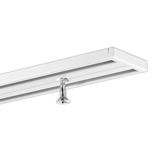 GARDINEUM 4,00 m (2 x 2,00 m + Verbinder) Vorhangschiene, Aluminium, weiß, 2-läufig, vorgebohrt mit Endkappe, hochwertig, flach von Gardineum