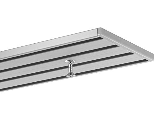 Gardineum 4,60 m (2 x 2,30 + Verbinder) Gardinenschiene, Vorhangschiene, Aluminium, alu-Silber, 3-läufig, vorgebohrt von Gardineum