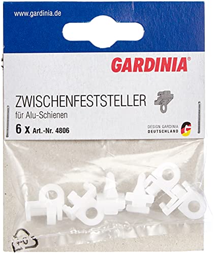 GARDINIA Feststeller für Aluminium-Vorhangschienen, 13 mm, Zwischenfeststeller für Gardinenschienen, Kunststoff, Weiß, 6 Stück von Gardinia