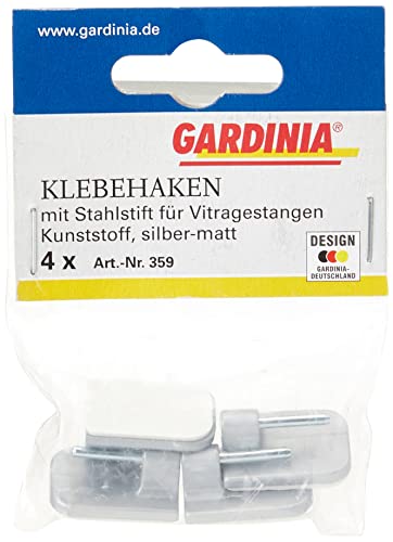 GARDINIA Klebehaken für Vitragestangen, 4 Stück, Mit Stahlstift, Selbstklebend, Höhe: 11 mm, Silber-matt GARDINIA Klebehaken für Vitragestangen, 4 Stück, Mit Stahlstift, Selbstklebend, Höhe: 11 mm, Silber-matt von Gardinia
