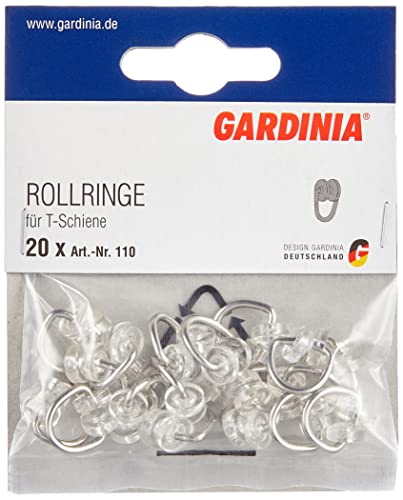 GARDINIA Rollringe für Vorhangschienen / T-Schienen, T-Rollring, Metall / Kunststoff, Silber / Transparent, 20 Stück von Gardinia