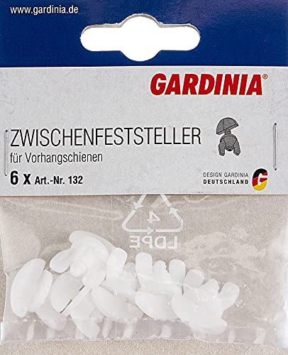 GARDINIA Zwischenfeststeller für Vorhangschienen GE und P2Ü, Kunststoff, Weiß, 6 Stück von Gardinia