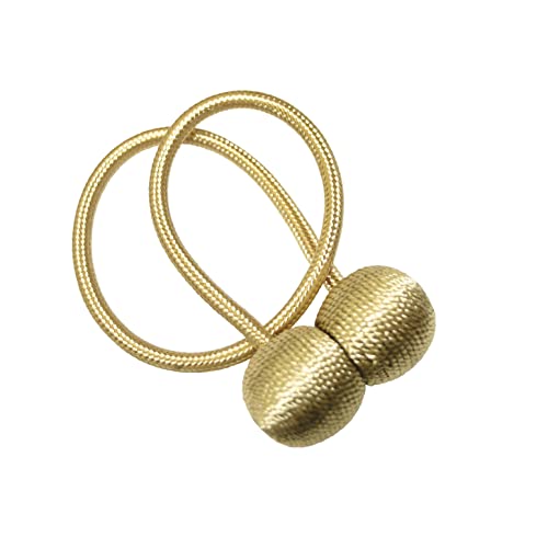 GARDINIA Raffhalter für Vorhänge und Gardinen, Mit Magnet zur einfachen Befestigung, Ø Kugel ca. 30 mm, Ø Schnur ca. 6 mm, Magnetische Raffspange, Flex-S, Gold, 48 cm von Gardinia