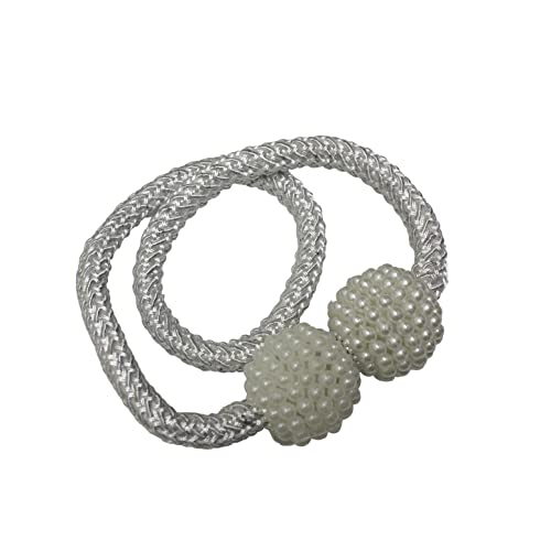 Gardinia Raffhalter für Vorhänge und Gardinen, Mit Magnet zur einfachen Befestigung, Ø Kugel ca. 32 mm, Ø Schnur ca. 8 mm, Magnetische Raffspange, Flex-V, Weiß, 48 cm von Gardinia