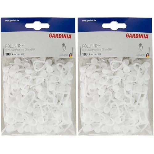 Gardinia Rollringe für Vorhangschienen GE und P2Ü, UV-beständig, Kunststoff, Weiß, 100 Stück (Packung mit 2) von Gardinia
