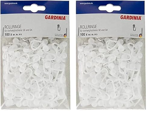 Gardinia Rollringe für Vorhangschienen GE und P2Ü, UV-beständig, Kunststoff, Weiß, 100 Stück (Packung mit 2) von Gardinia