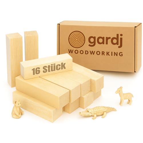 Gardj Lindenholz Schnitzrohlinge Set für Anfänger & Kinder – Weiche Holzblöcke zum Schnitzen mit Skizzen – Premium Holzklötzchen für Holzschnitzen & Basteln – Geschenkidee (16-0-0) von Gardj