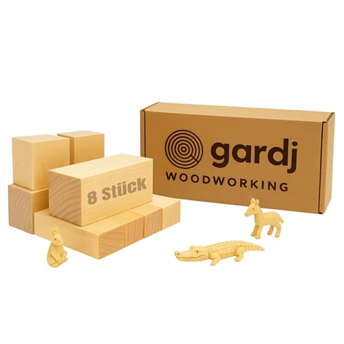 Gardj Lindenholz Schnitzrohlinge Set für Anfänger & Kinder – Weiche Holzblöcke zum Schnitzen mit Skizzen – Premium Holzklötzchen für Holzschnitzen & Basteln – Geschenkidee (4-2-2) von Gardj