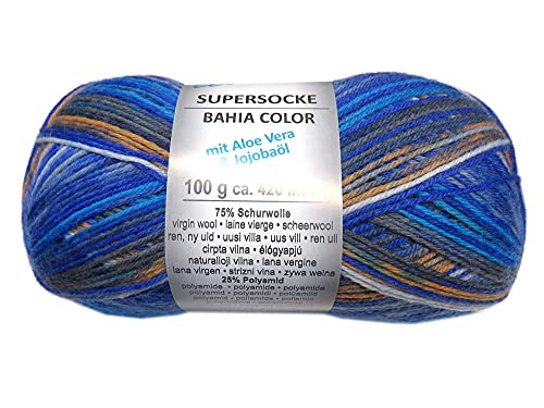 Schöne Sockenwolle Bahia Color "Blau-Bunt" 2642 von Garn