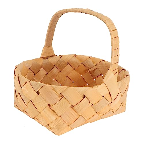 1stk Einkaufskorb Für Hackschnitzel Weidenkorb Blumenmädchen Gemüsekörbe Dekorative Aufbewahrungskörbe Geschenkkorb Leer Schrankkorb Rattan Braut Hölzern Weben Vorratsbehälter von Garneck