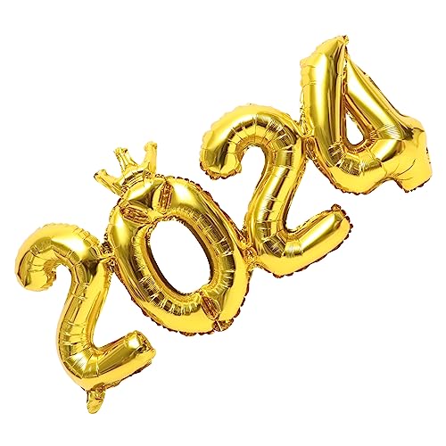 Garneck 1 Satz 2024 Ballondekoration Zahlenballon aus Aluminiumfolie Neujahrsvorräte Ballons mit Heliumzahlen Krone Ballongas luftballons Frohes Neujahrsballons Jumbo-Nummernballons Golden von Garneck
