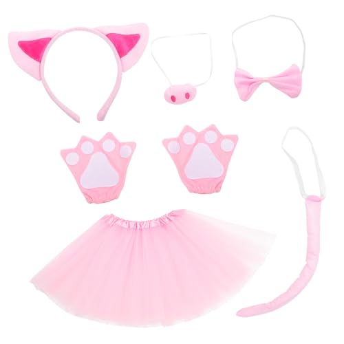 Garneck 1 Satz Schweinchen-Kostüm-Kopfbedeckung Rosa Schweinekostüm Requisiten Schweineohren Stirnband Schweinstirnband Party Tier-Cosplay-Kit Cartoon-Schweinkostüm Gittergewebe von Garneck
