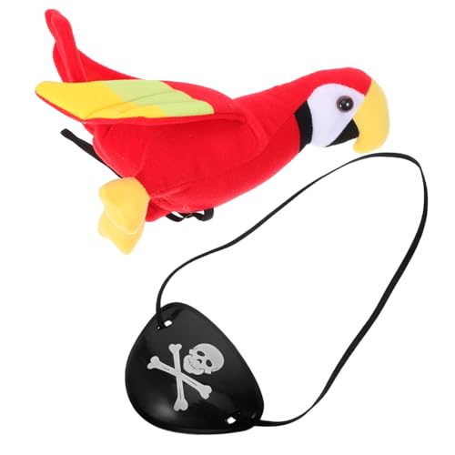 Garneck 1 Set Schulterplüschspielzeugpapagei Für Piratenkostüm Augenklappe Piratenzubehör Für Halloween -themenpartys Piratendekorationen von Garneck