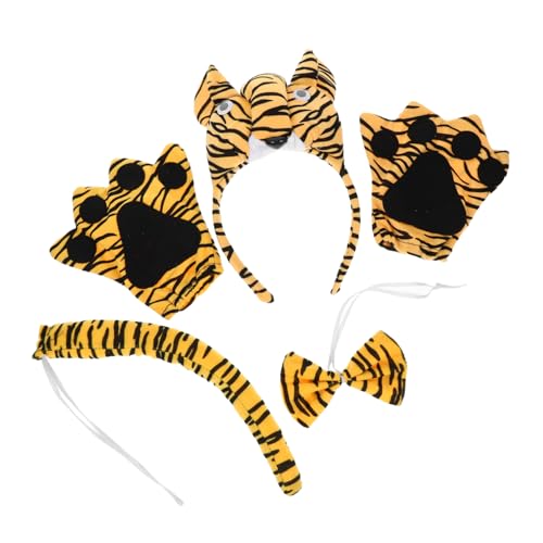 Garneck 1 Set Tier Stirnband Stirnbänder Tier Kopfbedeckungen Tierkostüm Zubehör Set Tiger Kostüm Set Tigerschwanz Und Pfotenhandschuhe Tier Cosplay Zubehör Dschungeltier Hut Aus von Garneck