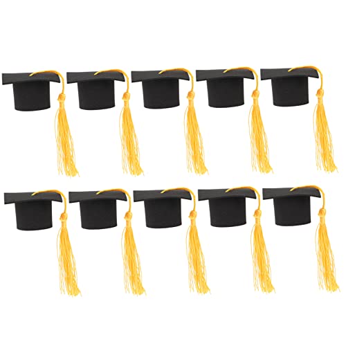 Garneck 10 Stück Abschluss -Mini -Kuchen -Topper Golddekor Abschlussspielzeug Abschluss Quasten Thema Party Abschlusskappe Toper für Kuchen Mini -Abschlusskappen für Topper Polyester Gelb von Garneck