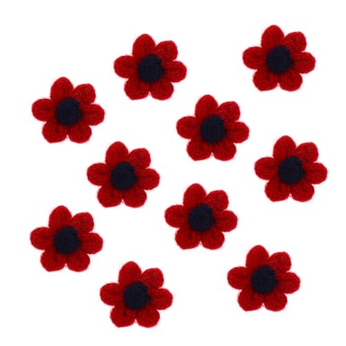 Garneck 10 Stück Teiliges Handgefertigter Wollblumen Patches DIY Nähmaterialien Häkelblumen Aufnäher für Kleidung Basteln Haaraccessoires in Weinrot Vielseitige Dekoration für DIY von Garneck