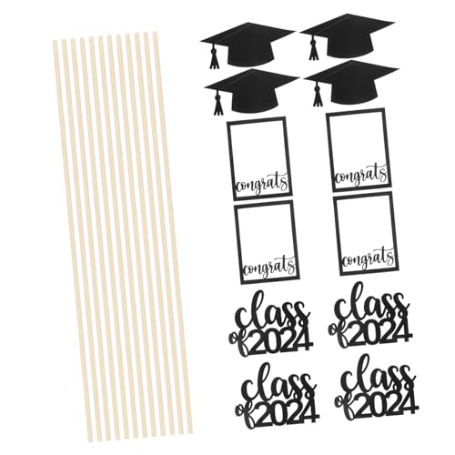 Garneck 12 Stück Bachelor -Hut -Vase -Einsatz Oh Gemeinschaft Pastell feiern deko links Dessertringe Abschluss Mittelstücke Graduierungs-Mittelstück-Sticks Abschluss Topper Papier Schwarz von Garneck