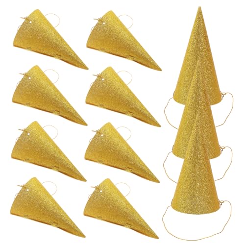 Garneck 12 Stück Glitzer Cone Partyhüte Triangel Geburtstagsmützen für Erwachsene Goldene Dekoration für Feiern Haarschmuck mit Band für Geburtstags und Hochzeitsfeiern von Garneck