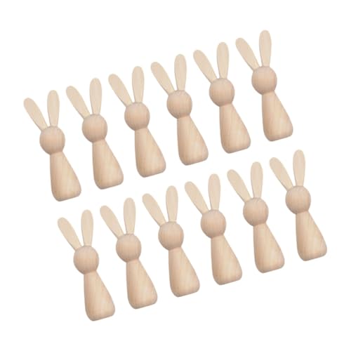 Garneck 12 Stück Leere Holzkaninchen-puppenfigur Ostern Holzhase DIY Ostern DIY Holzhase Zum Bemalen Holzpflockpuppen Unvollendet von Garneck