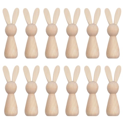 Garneck 12 Stück Leere Holzkaninchen-puppenfigur Ostern Holzhase DIY Ostern DIY Holzhase Zum Bemalen Holzpflockpuppen Unvollendet von Garneck