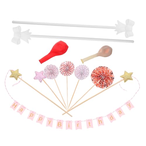 Garneck 12 Stück Roségoldene Cake Topper mit Glitzernden Sternen Konfetti Luftballons und Papierfächern für Festliche Kuchendekorationen von Garneck