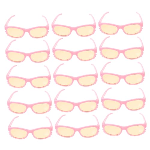 Garneck 16 Stück Puppenbrille zusätzliche Puppe Kostüm unser Mini -Puppe Puppe Sonnenbrille Mini-Sonnenbrille lustige Brillendekore dekorative Gläser für Mini-Brille Plastik Rosa von Garneck