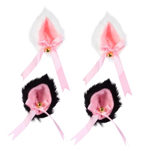 Garneck 2 Paare Plüsch Katzen Fuchsohren Haarspangen mit Glocken Leichte Bequeme Haarschmuck Halloween Cosplay Kostümparty Bühnenauftritte Mädchen Damen von Garneck