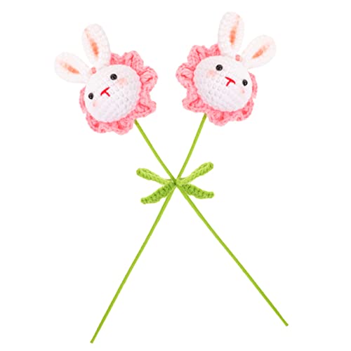 Garneck 2 Stück Häkelblumen Knitted Bunny für Valentinstag Geburtstag Ostern Dekorative Kunstwerke für Zuhause Garten und Büro Langlebig und Farbenfroh von Garneck